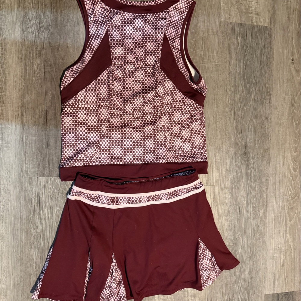 Stylish Maroon and White Skort Set